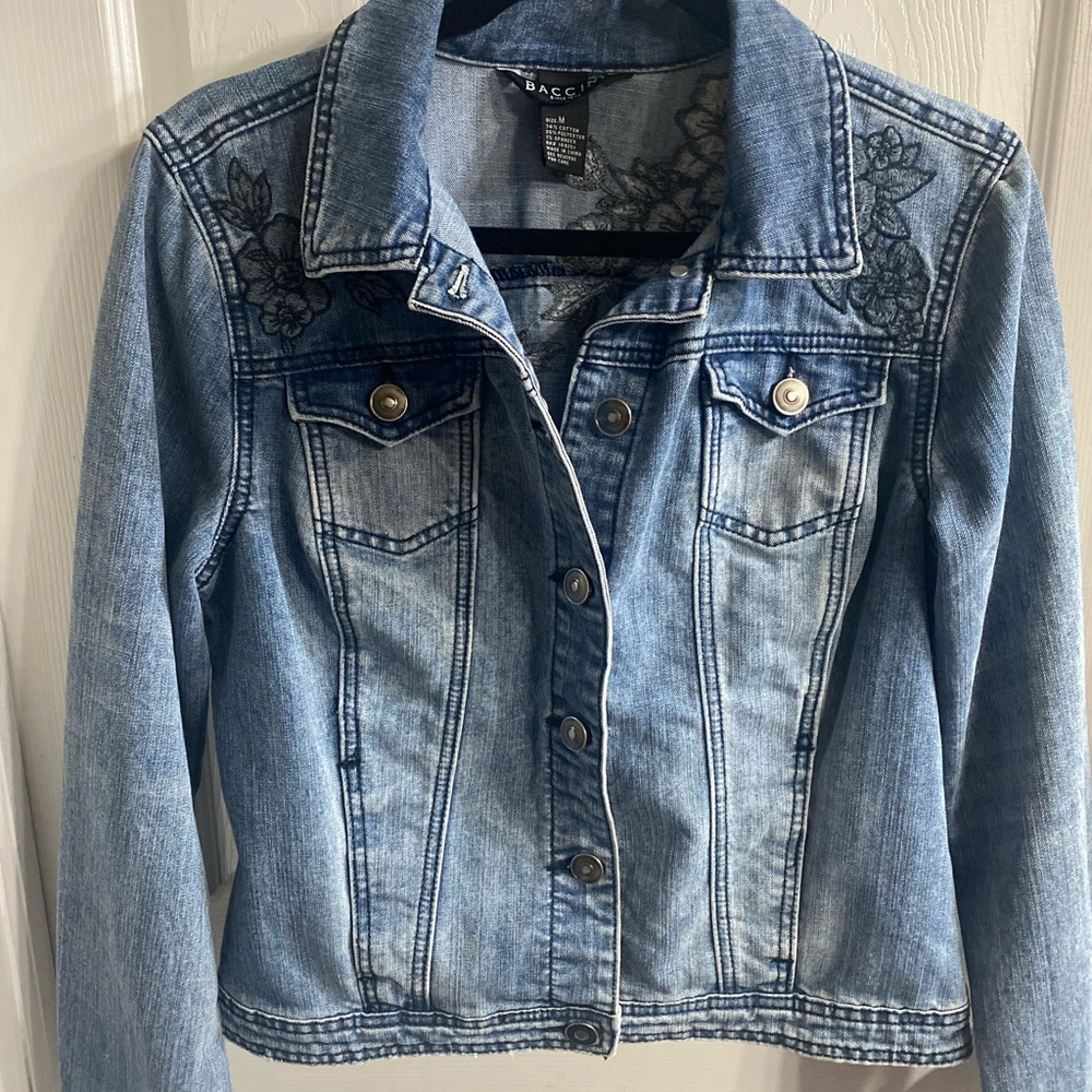 Baccini Light Blue Denim Jacket with Floral Embroidery